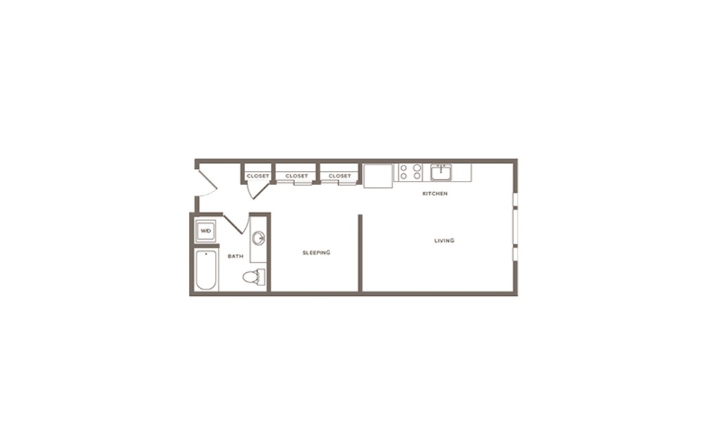 Elderberry - Studio floorplan layout with 1 bath and 542 to 665 square feet. (Layout 1)